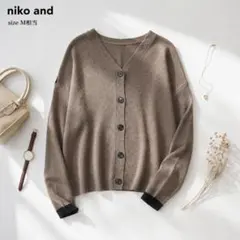 ​ニコアンド niko and カシミヤ混 切替 カーディガン ブラウン Mのサムネイル
