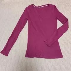 ユニクロBrand New Basic リブカットソー 長袖 ピンクパープル L