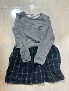 キッズ ドッキングワンピース 130 グレー チェック柄 長袖