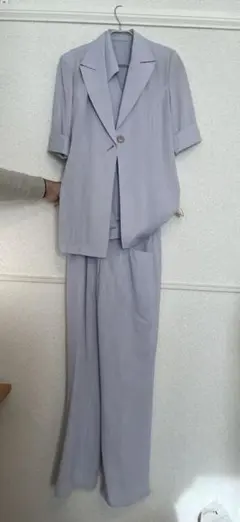 薄紫色 セットアップ 薄手ジャケット・ノースリーブ・パンツ