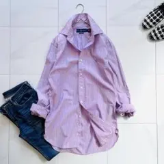 美品✨ラルフローレン　スリムフィットシャツ　ボタンダウン　ストライ薄パープル