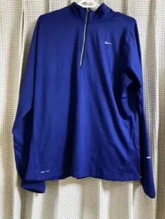 NIKE XXL ハーフジップ長袖 DRI-FIT ランニングネイビー+シルバー