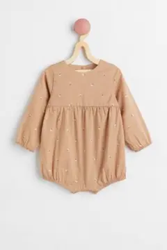 コットンロンパース　ベージュ/フローラル　花柄　オーガニックコットン　75cm