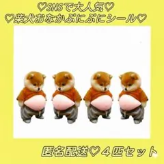 【新品未使用】おなか ぷにぷに シール 柴犬 ステッカー 　４匹セット