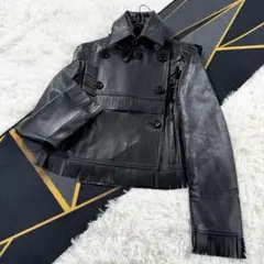 【現行】バーバリー ライダースジャケット 羊革 襟取外可能 本革 黒 SS080