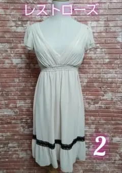 レストローズ フリルスリープ Vネック シフォンワンピース アイボリー サイズ2