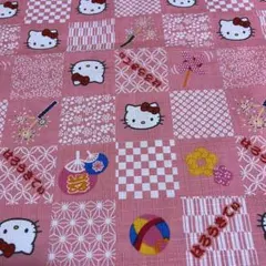 SALE ハローキティ　キティちゃん　生地　和柄　花火　　うちわ　祭り　ピンク