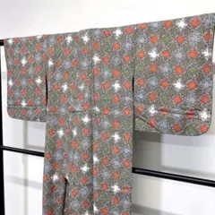 小紋　セミアンティーク　洗える着物　身丈155　ダイヤ　唐花　着物　081ty