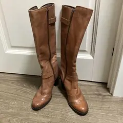ブラウン ロングブーツ 中ヒール