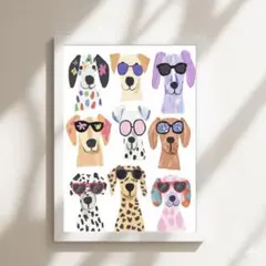 ミッドセンチュリー　メガネ 犬 海外 ポスター A4 フレーム付