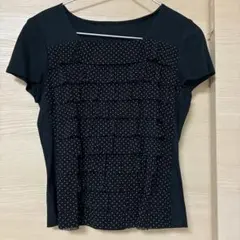 美品✨　レリアン　ドット柄フリル 半袖カットソー ブラックのサムネイル