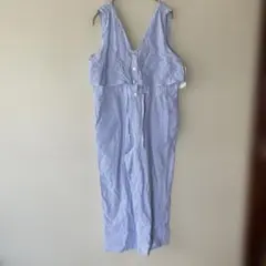ZARA新品タグ付青と白のストライプ Vネック ロングオールインワン