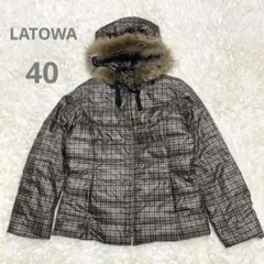 LATOWA チェック柄 千鳥格子　ダウンジャケット 40 薄手　ラクーンファー