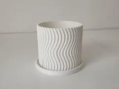 「RootFlow」ウェーブスリット鉢＆通気リブ受け皿セット/φ90mm/WHのサムネイル
