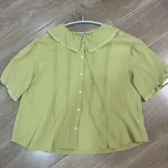 サマンサモスモス　フリル襟ブラウス　半袖　イエローグリーン