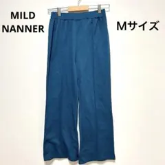 レディース　Ｍ　パンツ　スラックス　ストレート　青　ボトムス　ゴム　カラー