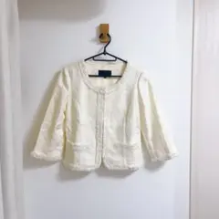 M-PREMIER ツイードノーカラーボレロジャケット 36 オフホワイト