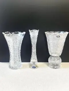 ボヘミアクリスタル 花瓶 3点セット フラワーベース BOHEMIA ガラス