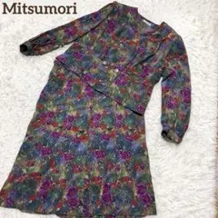 【ミツモリ】総柄スーツセットアップ ノーカラージャケット スカート 花柄