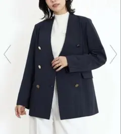 新品未使用品　ノーカラーダブルジャケット フェンネルのサムネイル