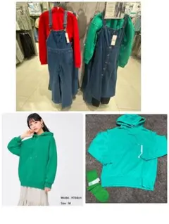 新品GU オーバーサイズスウェットプルパーカ(長袖)Ｓグリーン