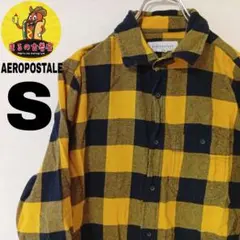 USA古着 AEROPOSTALE　ネルシャツS　イエローブラック　チェック