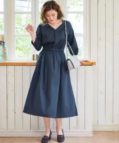 ROPÉ PICNIC【WEB限定】スタンドスキッパーワンピース　ネイビー