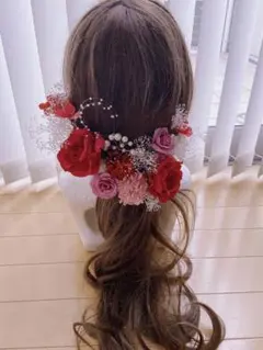 髪飾り♡♡赤 花束みたいな髪飾り 赤♡紫♡ピンク♡かすみ草 1点限り