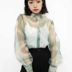 LAGUA GEM シースルー長袖シャツ グリーン系のサムネイル