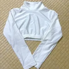 하이넥 크롭 긴소매 탑 화이트