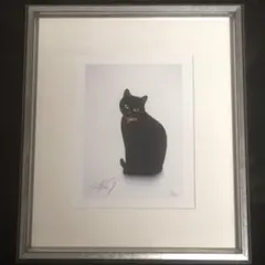 高橋行雄（？）　猫　フレーム付き サインあり　*サイズ表記更新 高橋行雄（？） 猫 フレーム付き サインあり *サイズ表記更新
