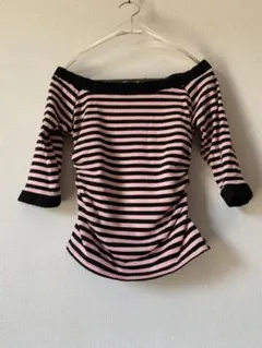 ワイドネック キュート オンオフショルダー ボーダーシャツ