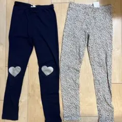 【レギンス2本】ネイビーとドット柄のキッズレギンス 140