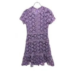 花柄レース ワンピース パープル 半袖 レディース M〜L相当