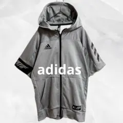 c956 adidasアディダスフード付き半袖パーカーM フルジップ 速乾 吸汗