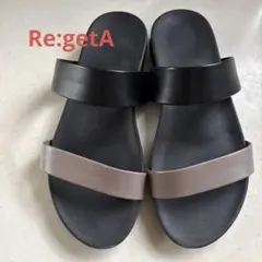 日本製【リゲッタ】Re:getA　ストラップ　フラット　サンダル　黒　23cmのサムネイル