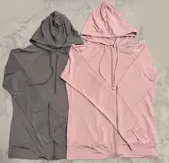 フード付きストレッチジャケットパーカー（グレー・ピンク）UVカット セット