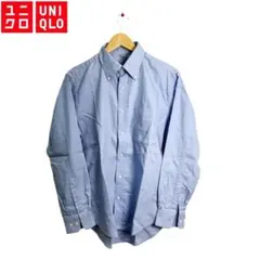 送無■【ユニクロ】ボタンダウン長袖シャツ 細かいチェック ブルー Mサイズ