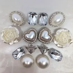 ジビッツ クロックス チャーム 真珠風　ハート　キラキラ　大きめ　14個 U