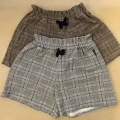 チェック柄 半ズボン ブラウン・ホワイト　2枚セット　ポケット付き　110