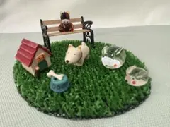 ミニチュア 置物 動物 犬小屋 ベンチ セット