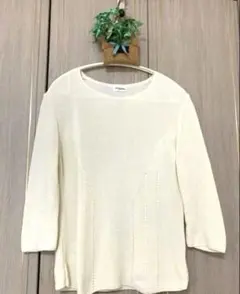 mimosalip ミモザリップアイボリー 五分袖 綿ニット Mサイズ