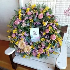 ごろごろ様専用＆ドライフラワー＆ミモザと小花達春色彩り小さめリース