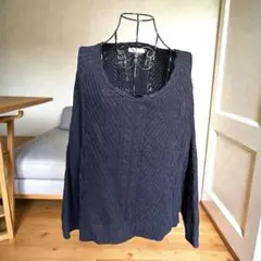 SENSE OF PLACE ケーブル編み Vネックニット ネイビーアルパカ混