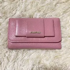 【良品】miu miu ピンク レザー キーケース リボン