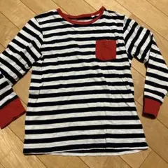 ロンＴ　110サイズストライプ 長袖カットソー 赤ポケット