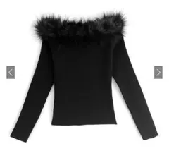 GRL ファーオフショルダーニットトップス