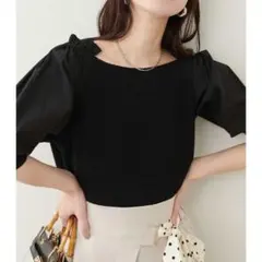 新品　ナチュラルクチュール 2WAY布帛ドッキングニットプルオーバー ブラック