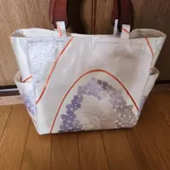 ハンドメイド帯リメイク和装用バッグ 紫の花柄