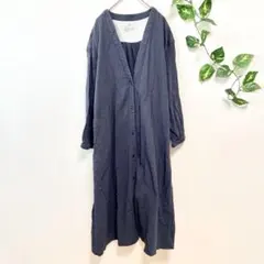【無印良品】シャツワンピース コットン100 ネイビー ロング丈 大きめサイズ